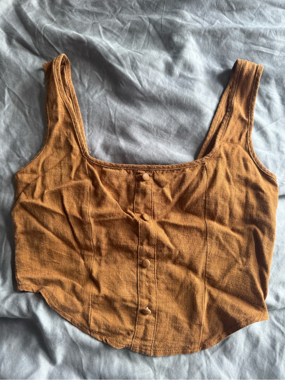 Missguided Mustard Brown Button-Front Scoop Crop Top